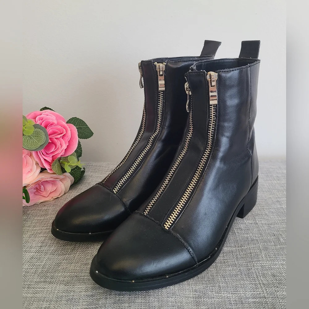 Design Lab Ankle Double‎ Zipper Boots, Black, Size 6.5M